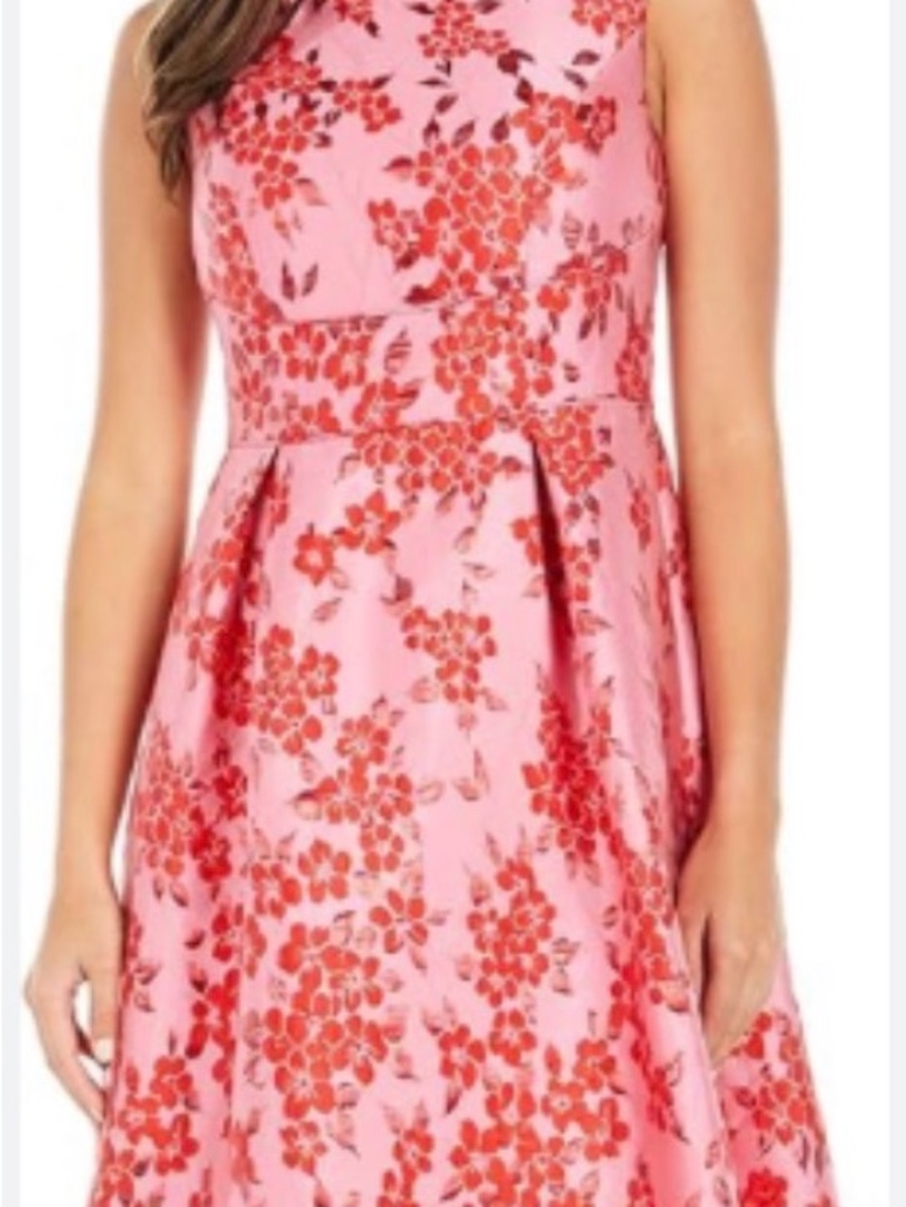 Adrianna Papell Pink Midi Dress with Red Floral Print